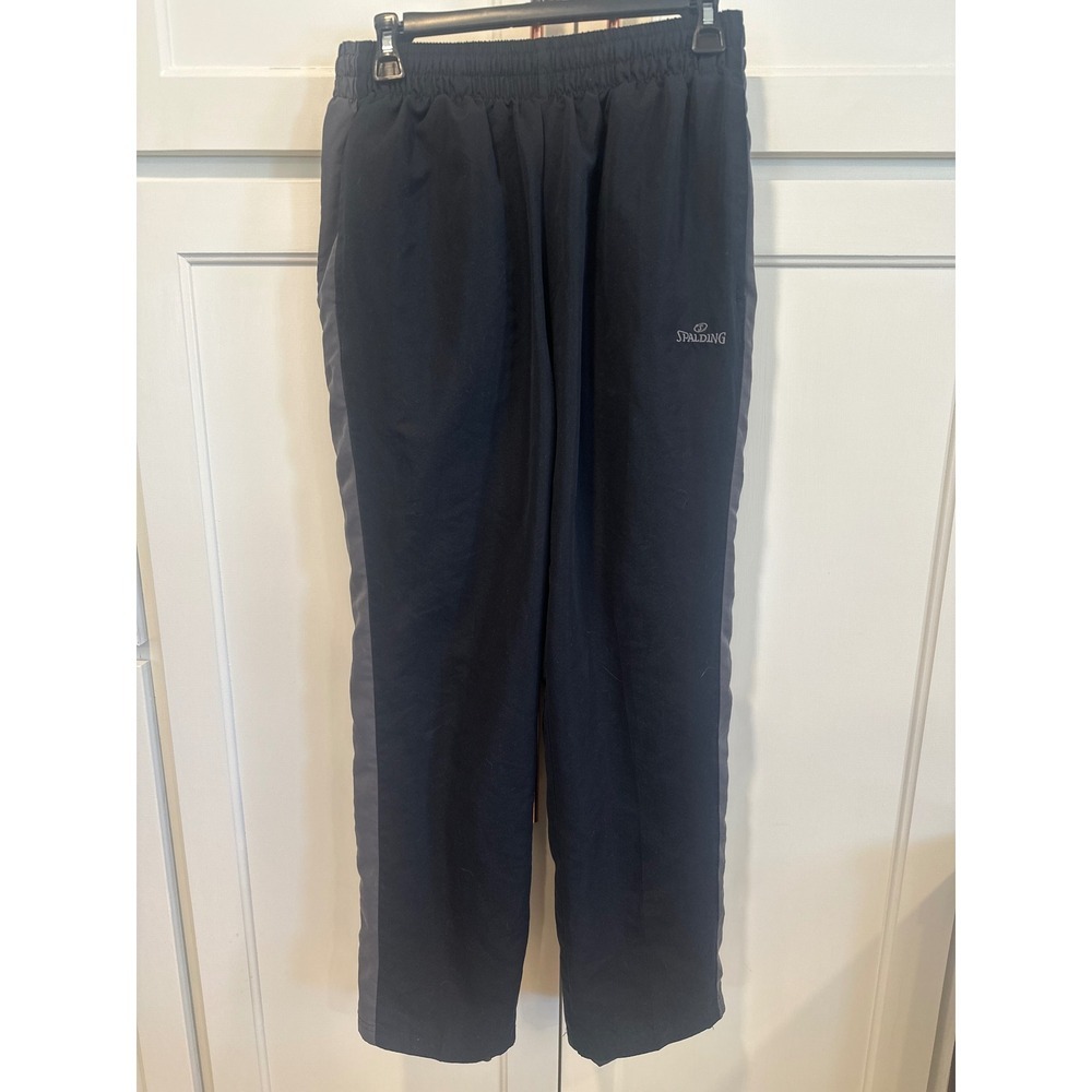 Spalding Mens M/M Black workout Athletic Track Pants Side Stripe Elastic Waist